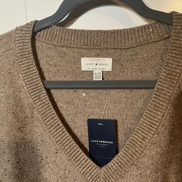 NWT Lucky Brand Gold V-Neck Sweater XL - Picture 5 of 13
